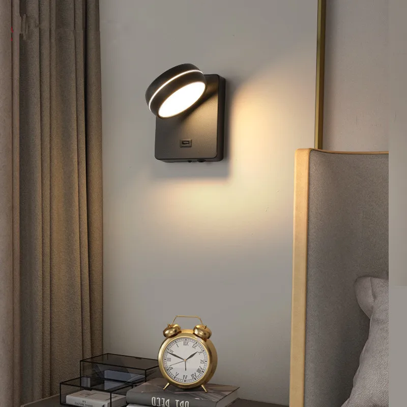 

LED Wall Lamp Bedroom Bedside Lamp With Switch Living Room Swivel Up And Down Luminous Wall Lamps USB Rechargeable