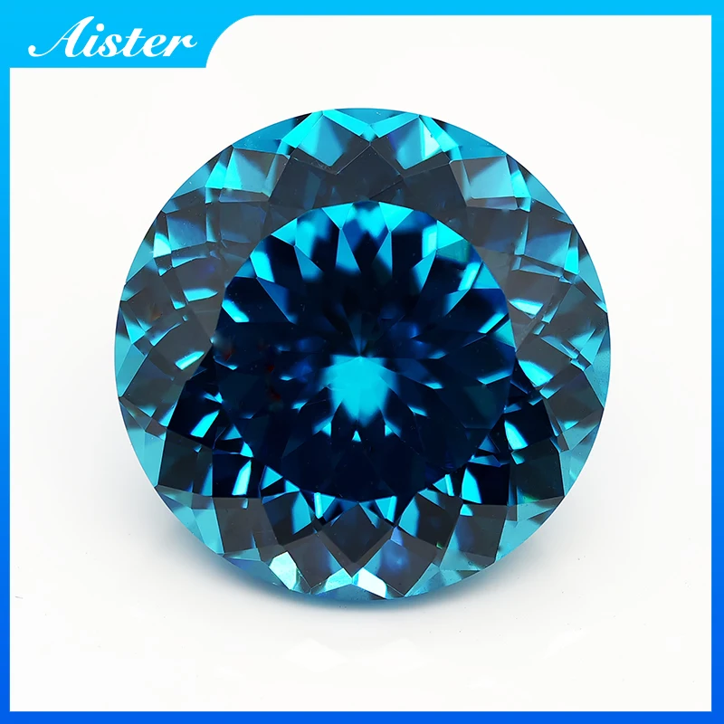 Nouvelle aigue-marine foncée ronde 100 coupe facette zircone cubique laboratoire Zircon CZ 4K coupe 5A + qualité pour la fabrication de bijoux