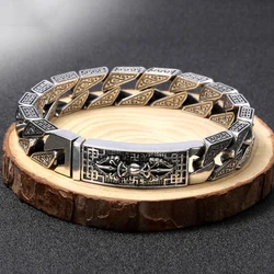 925 Silver Retro Thai Silver Bracelet Six-character Mantra Vajra Chain Men's Party Domineering Retro Lucky Jewelry Gift
