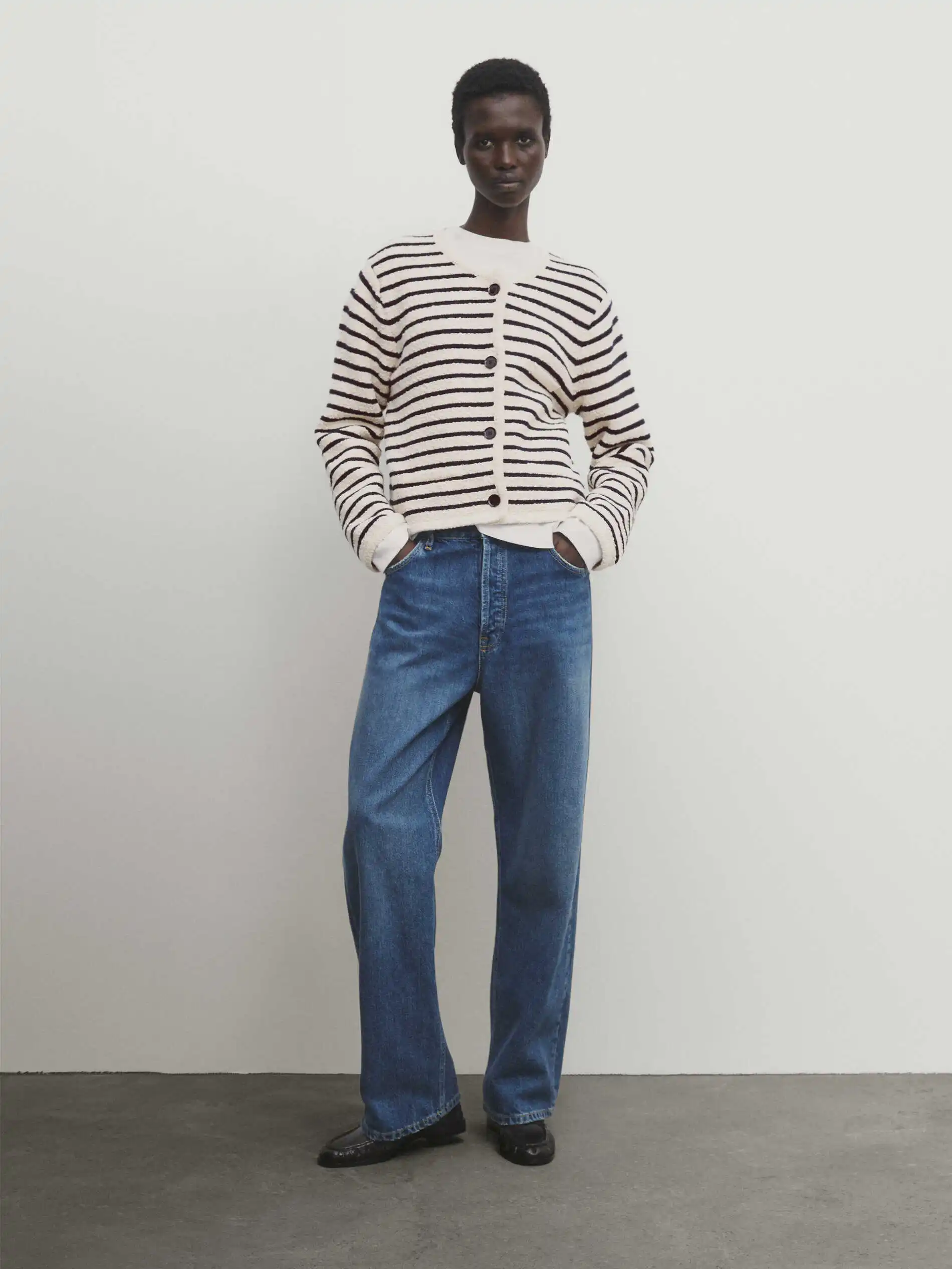 Ethereal Traf Md 2026 YAZHIMEI winter new style of Women's casual fashion striped crew neck short knitted cardigan coat