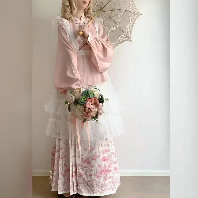 Oversized 10XL Hanfu Dress Women Chinese Ancient Hanfu Suits 4pcs Sets Cosplay Costume Pink & Blue Hanfu Dress Plus Size 5XL