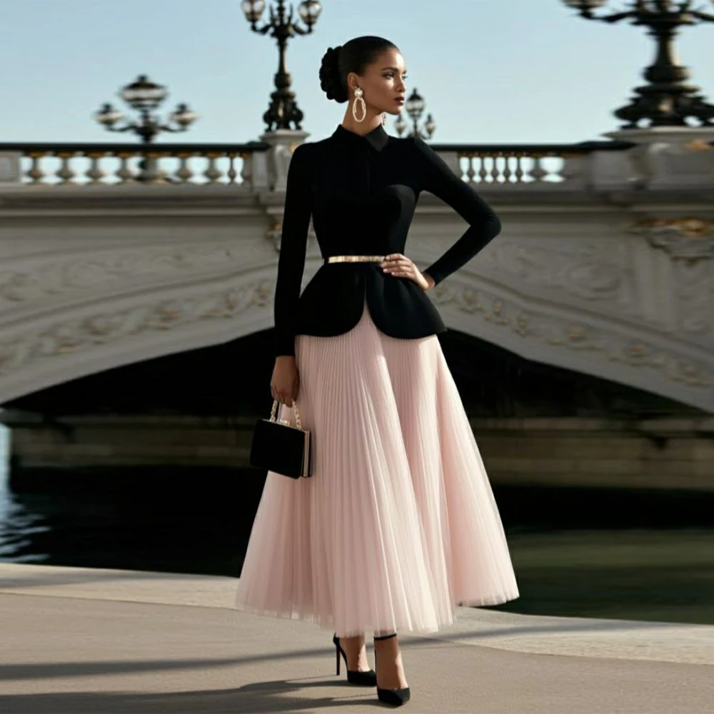 

Вечерние платья трапециевидной формы по индивидуальному заказу для женщин. Элегантное вечернее платье с длинными рукавами. Плиссированные коктейльные платья до щиколотки.