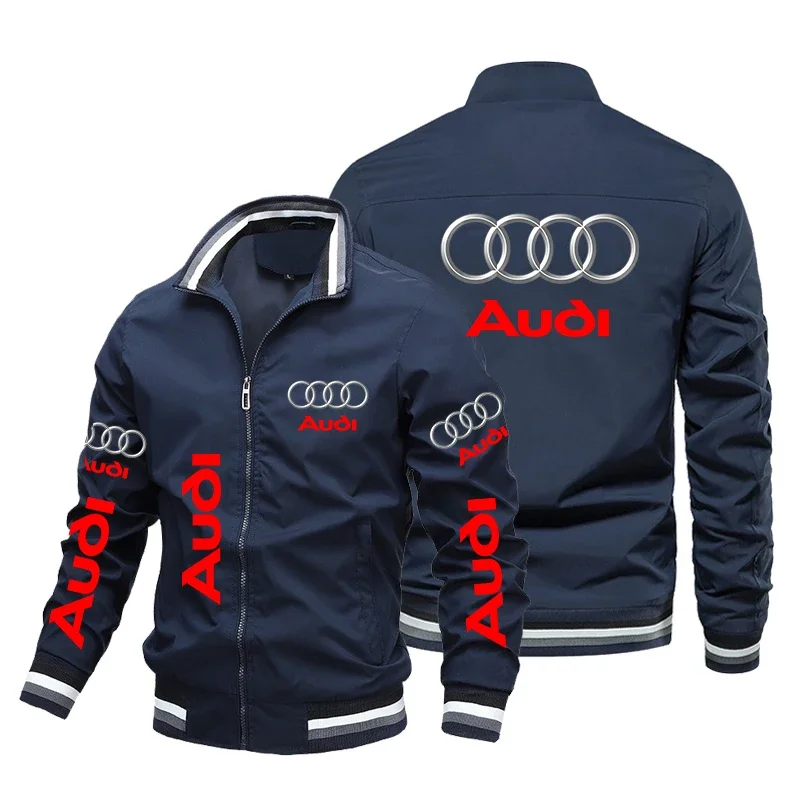 Motorcycle Jackets Audi Logo Print Men\'s Jacket Casual Windbreaker Fashion Slim Biker Sport Jacket Audi Men Clothing Racing Wear