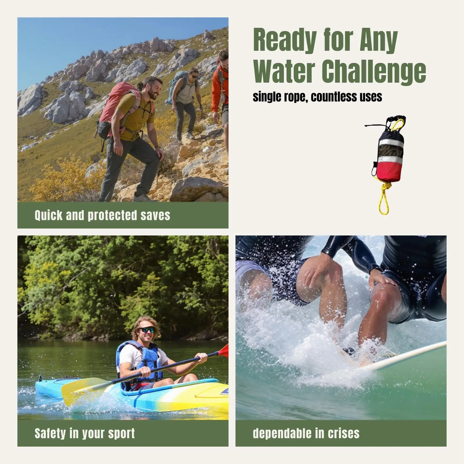 حقيبة رمي الحبل رمي أكياس لإنقاذ المياه مع حبل أصفر رمي رمي حبل المزدهر جهاز الإنقاذ رمي حقيبة لصيد الأسماك