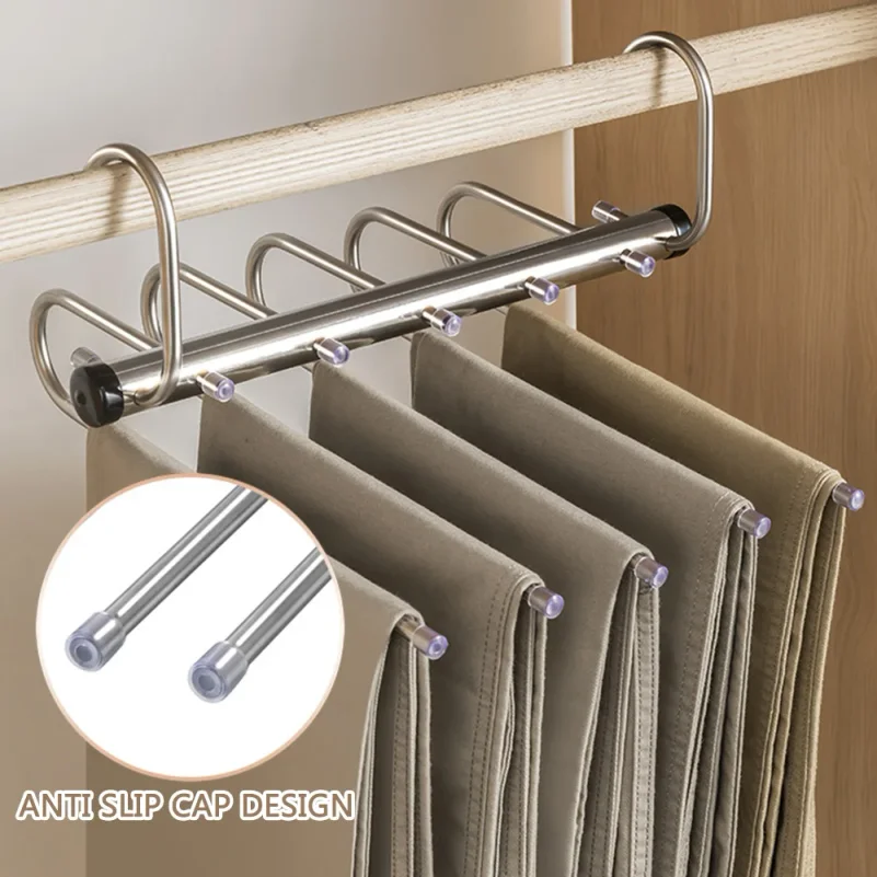 Stainless Steels Pants Hanger Space Saving 5/9 Tier Closet Organizers for Jean Trouser Scarf Multi Clothes Rack in One Storage