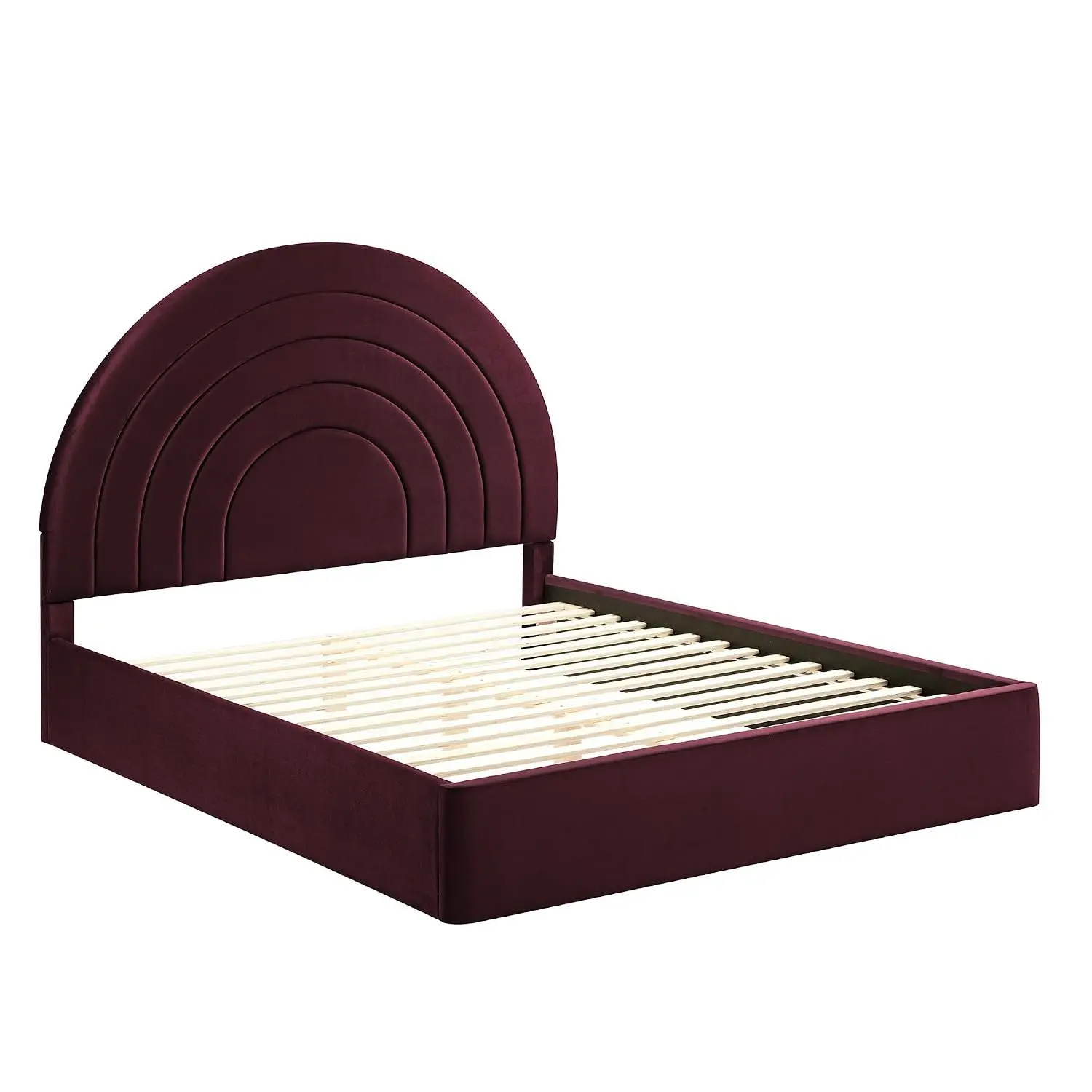 Velvet Platform Bed Queen Size Arch Padded Headboard Plinth Base Upholstered Bed Frame, Customized - view 6