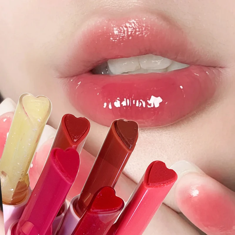 Heart-shape Jelly Solid Lip Gloss Pen Moisturizing Mirror Pink Red Juicy Lipstick Shining Plumping Watery Lips Makeup Cosmetic