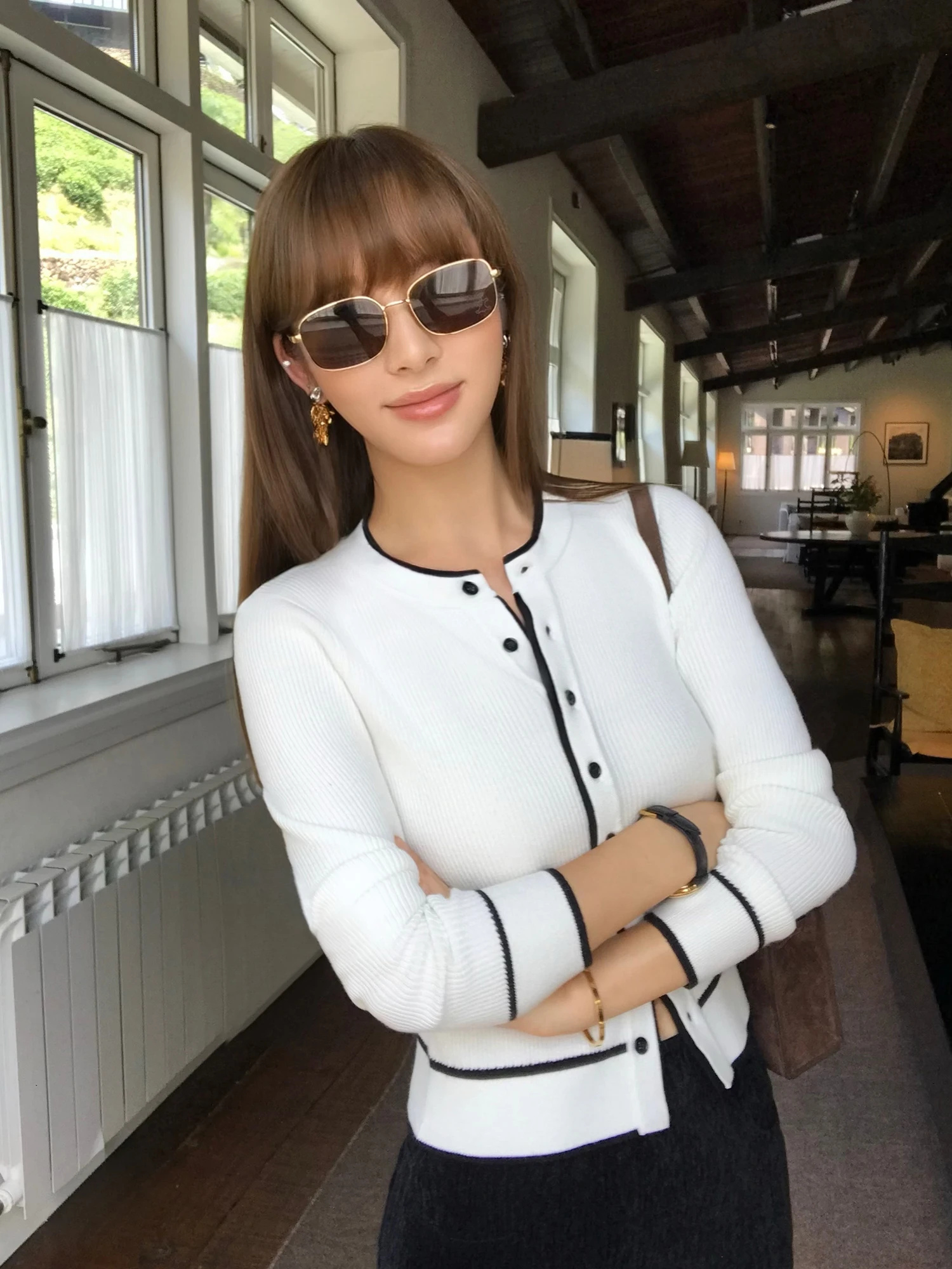 

NEVA HU Knitted Slim Fit Cardigan Women's Inner Wear Top Color Blo Design Faionable Base irt Autumn Season ential