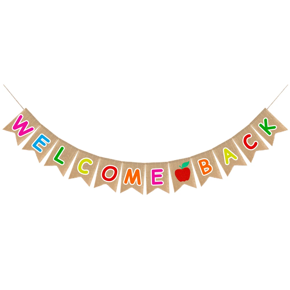 

Back To School Banner Burlap Hanging Drop Scene Backdrop Welcome Layout Classroom Wall Window Door Party Decorations Reunion