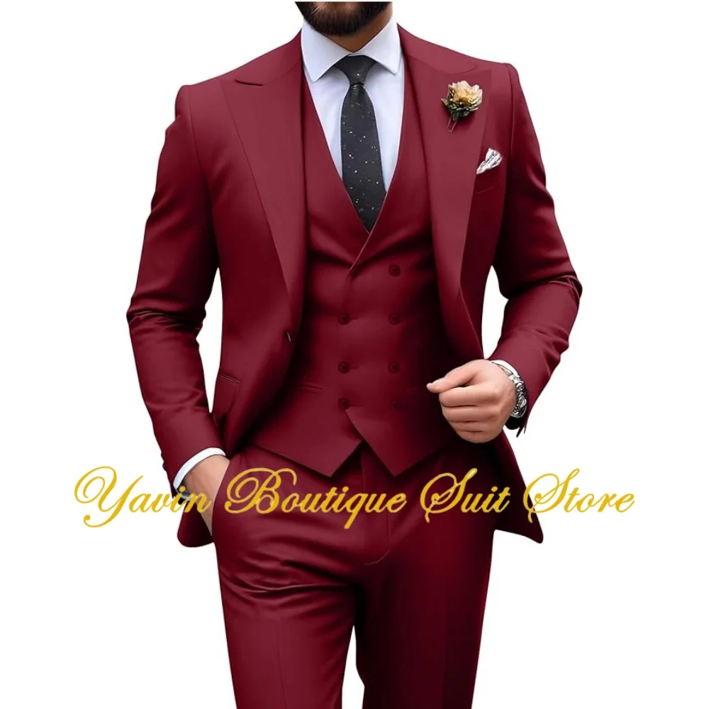 Men's Suit Slim Fit 3 Piece Double Breasted Suit Men Formal Tuxedo Set Casual Wedding Prom Groom Suits