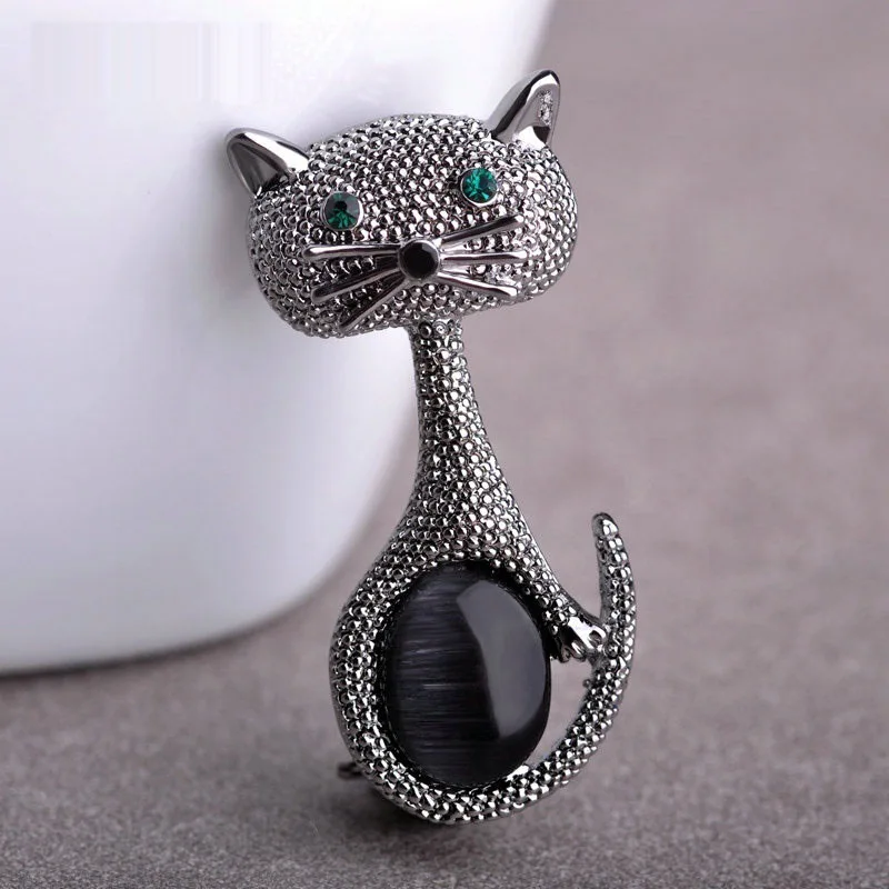 Vintage green eyes cat brooch fashion animal pin jewelry