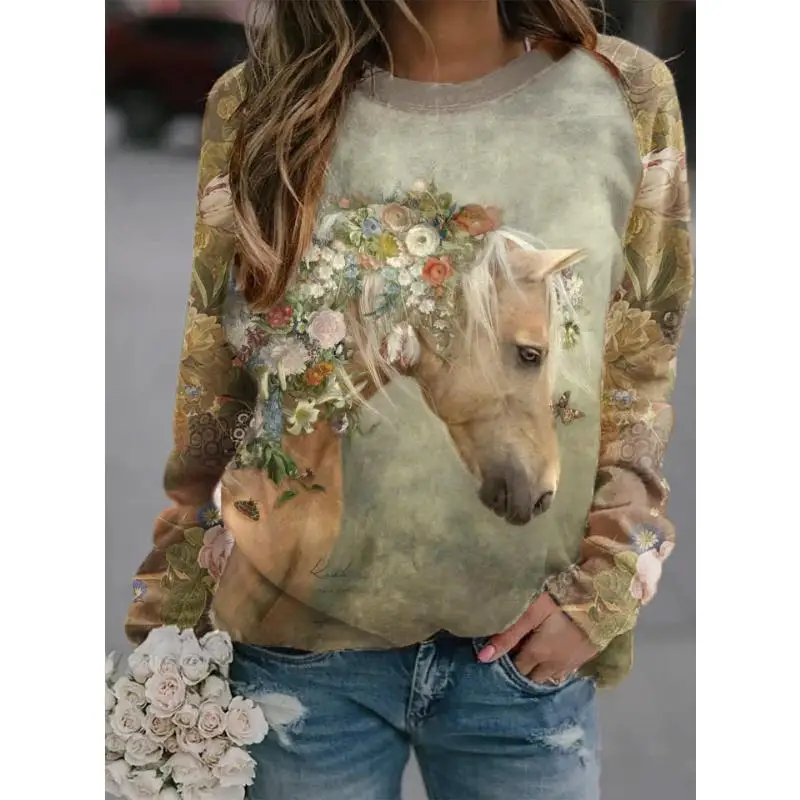 Sweat-shirt à capuche à manches longues pour femmes, imprimé Floral de vache en 3D, Raglan, décontracté, Y2k, pulls Harajuku, vêtements féminins, nouvelle collection