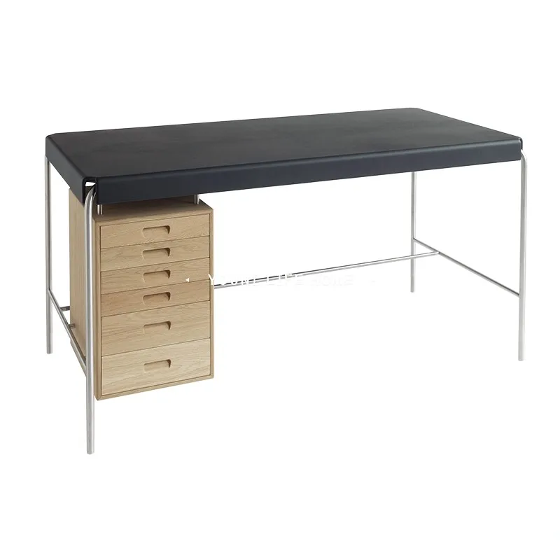 

Desk light luxury modern single pump computer desk writing stainless steel storage