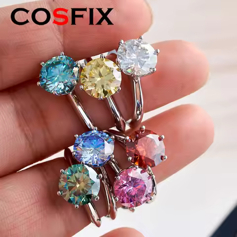 D Color Women Moissanite Ring s925 Silver Round Cut Pink Moissanite Rings for Women Luxury Blue Green Women Moissanite Ring Set