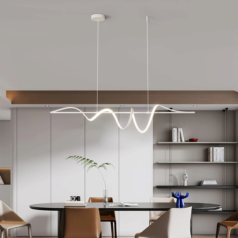 Nordic Minimalist Restaurant Pendant Lights Creative Water Ripple Simple Modern One-word Long Strip Dining Table Bar Chandelier