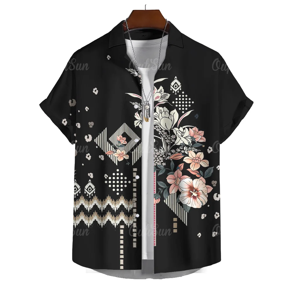 Hawaiian Shirt For Men Floral Short Sleeved Men\'s Casual Top Clothing Blouse Oversized Streetwear