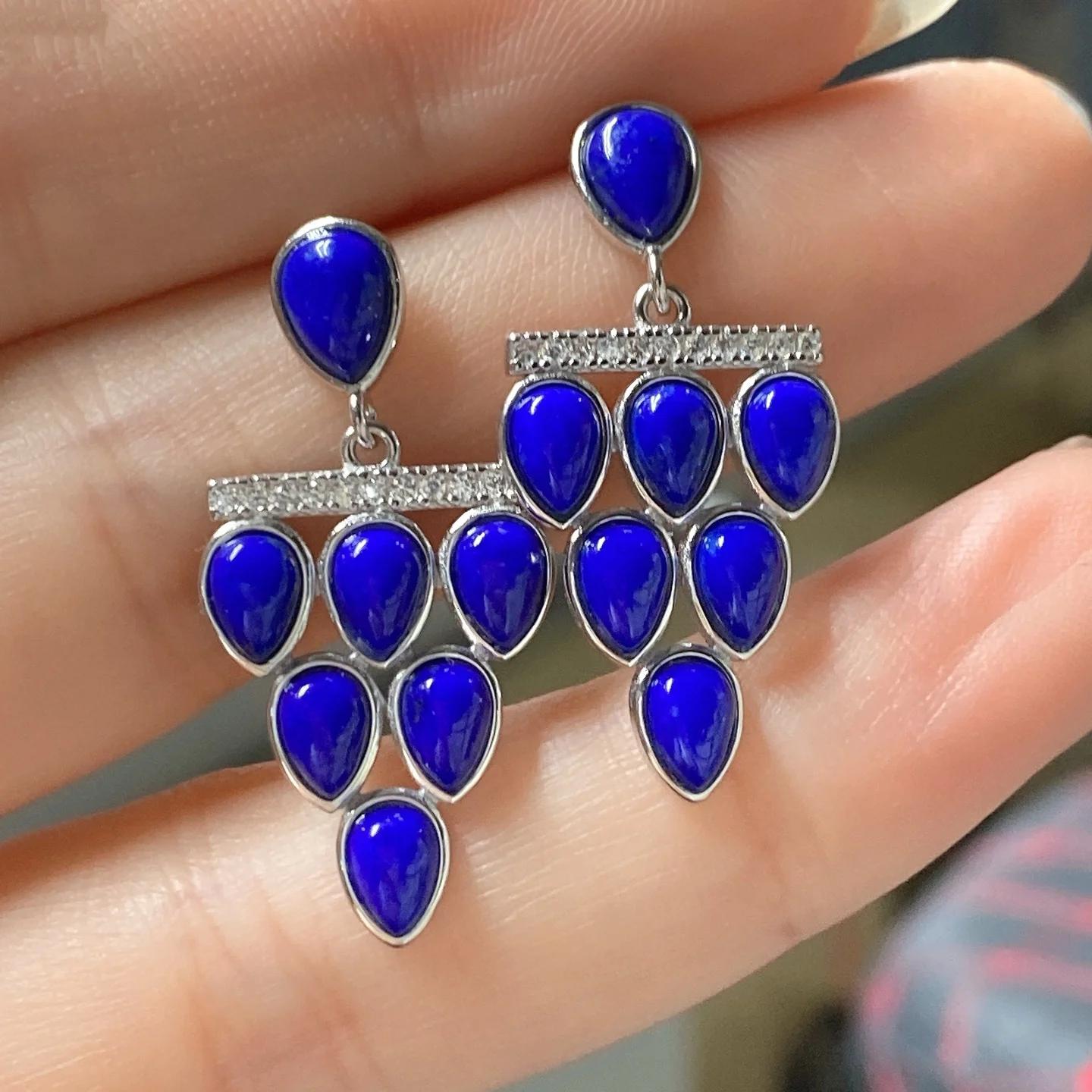 

1 пара серег с каплями воды из натурального лазурита 16,5x33 мм, стерлинговое серебро 925 пробы, рейки, целебный камень, ювелирное изделие, подарок