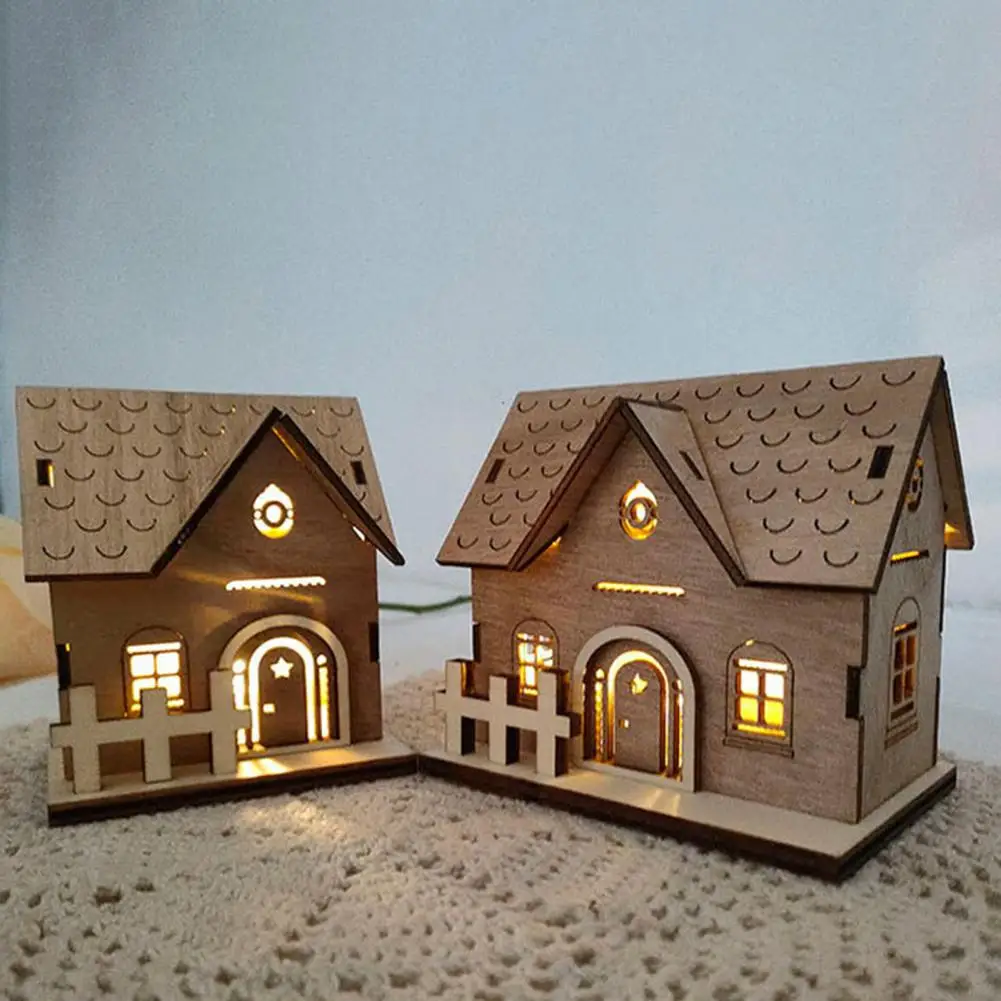 1 Set Christmas House Ornament Durable Warm Light Wooden House Model Detailed Romantic Cottage Ornament For Festive Decoration