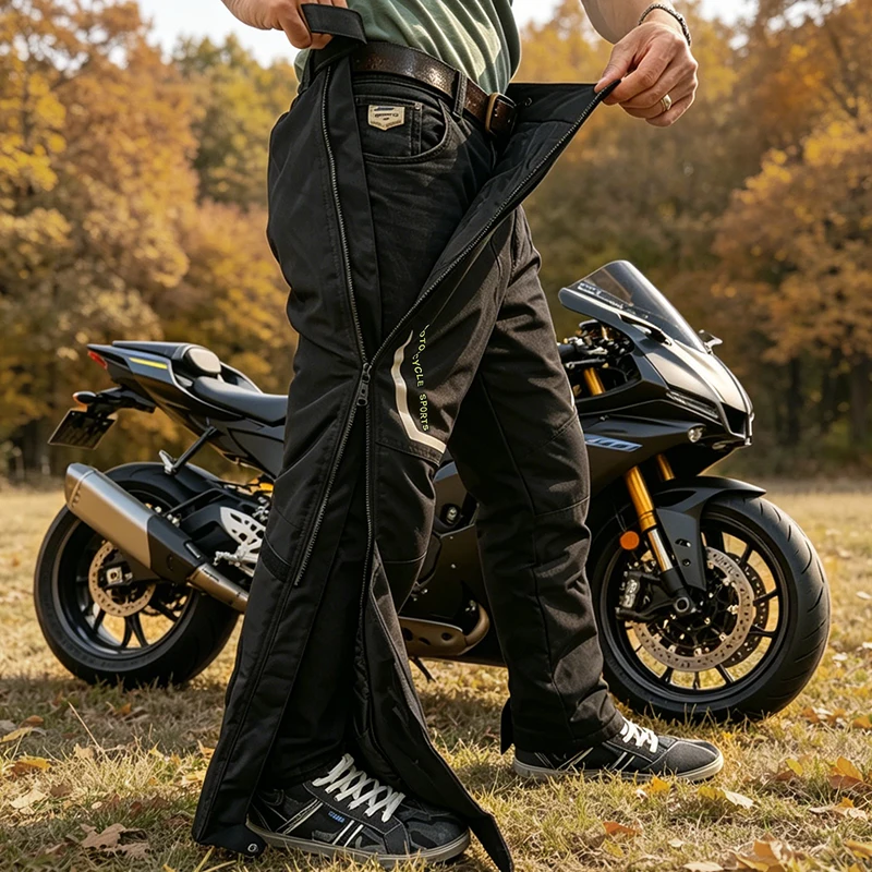 AMU P01 Motorcycle Quick-Dry Riding Pants - Windproof, Water-Resistant, Warm - Double Zippers for Easy on and off