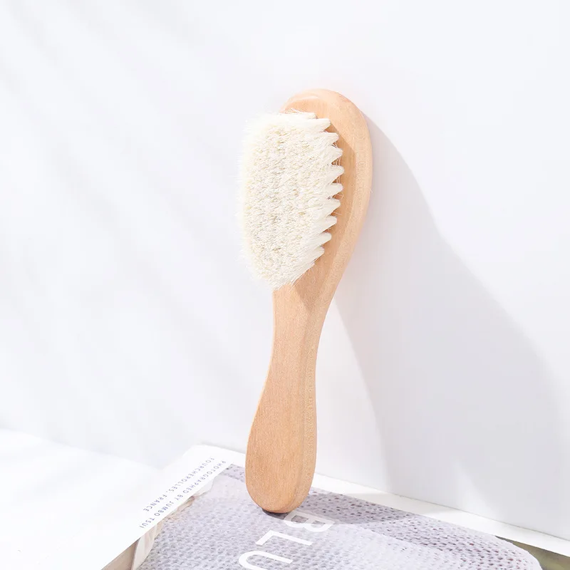 2PCS Newborn Wool Baby Wood Brush Comb Newborn Hair Brush Baby Head Massage Portable Comb Cleaning Shower Care Brush Comb