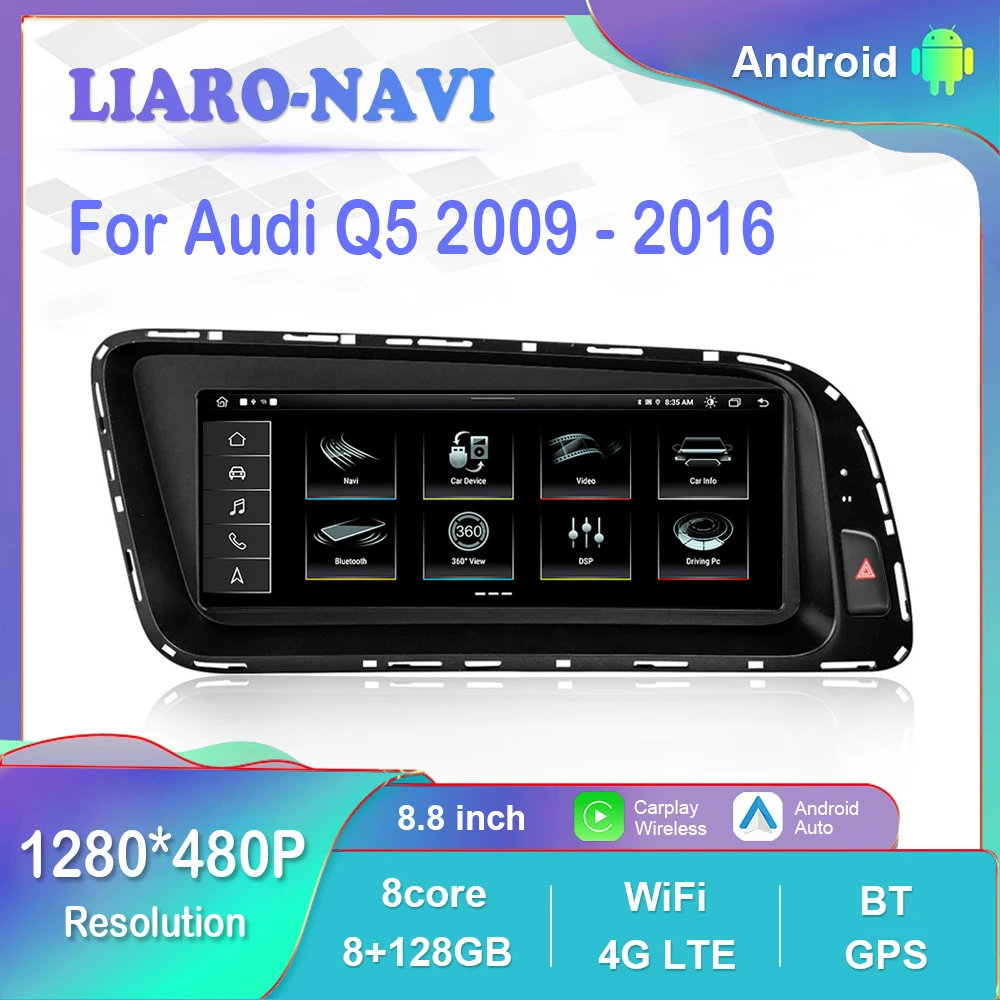 

8.8 inch 1280*480 HD Touch Screen for Audi Q5 2009 - 2016 Android Car Radio Video Multimedia Player GPS 4G WiFi Bluetooth