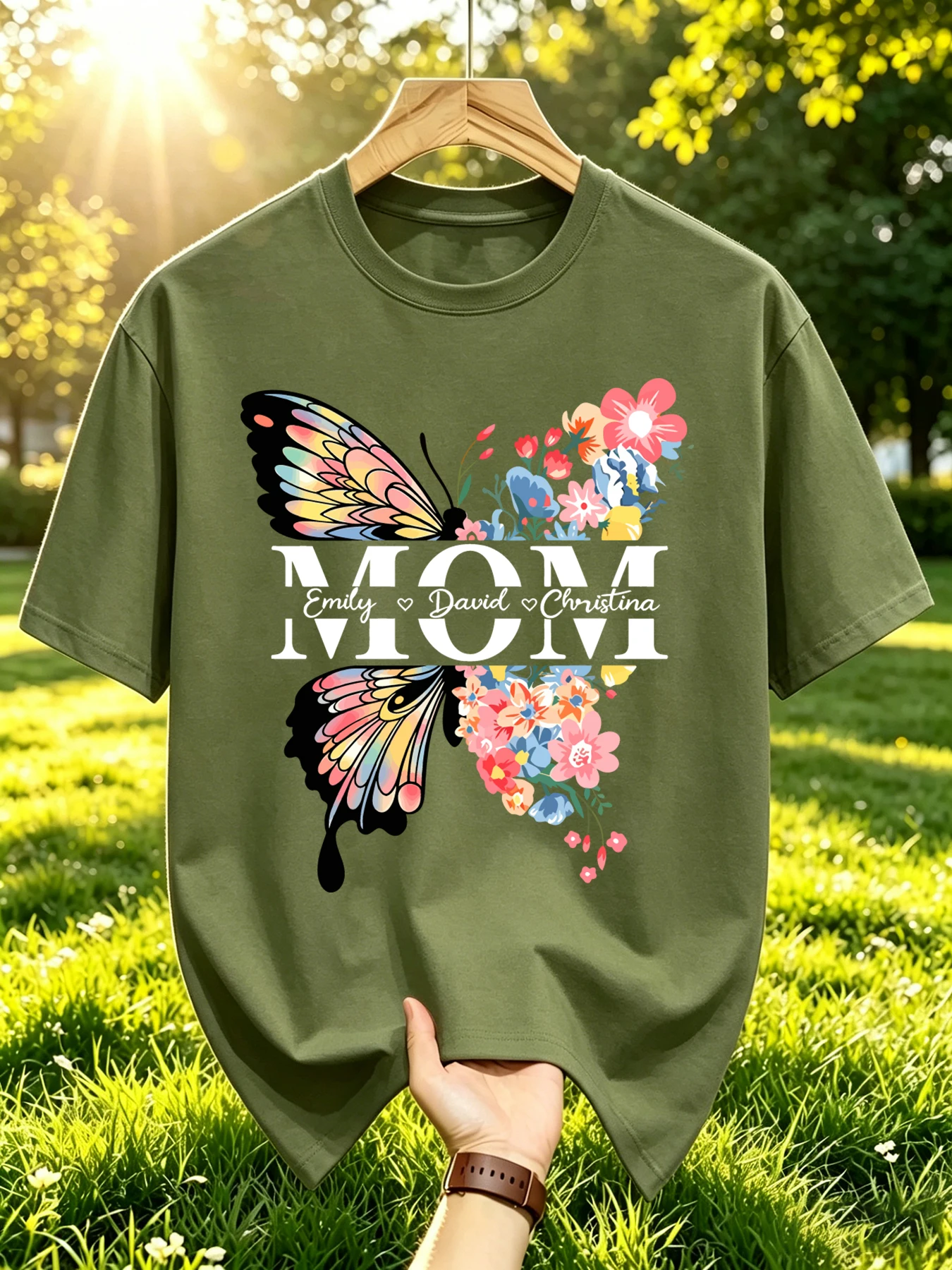 Butterflies And Flowers Mom T-Shirts Men Cotton Casual Tee Breathable Summer Fashion Sportswear Unisex Oversized O-Neck Clothing