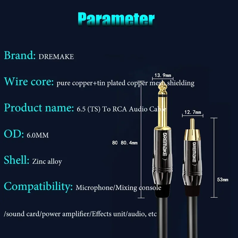 RCA To 6.35mm Cable 2 1/4inch TS To 2 RCA Male To Male Stereo Audio Adapter Cable for Microphone Mixer Sound Card Amplifier