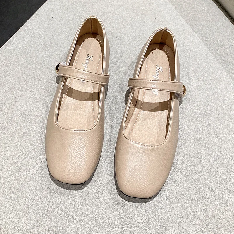 Zapatos coreanos informales para mujer, zapatillas planas con punta cuadrada y correa de hebilla, para Otoño y verano, novedad de 2024