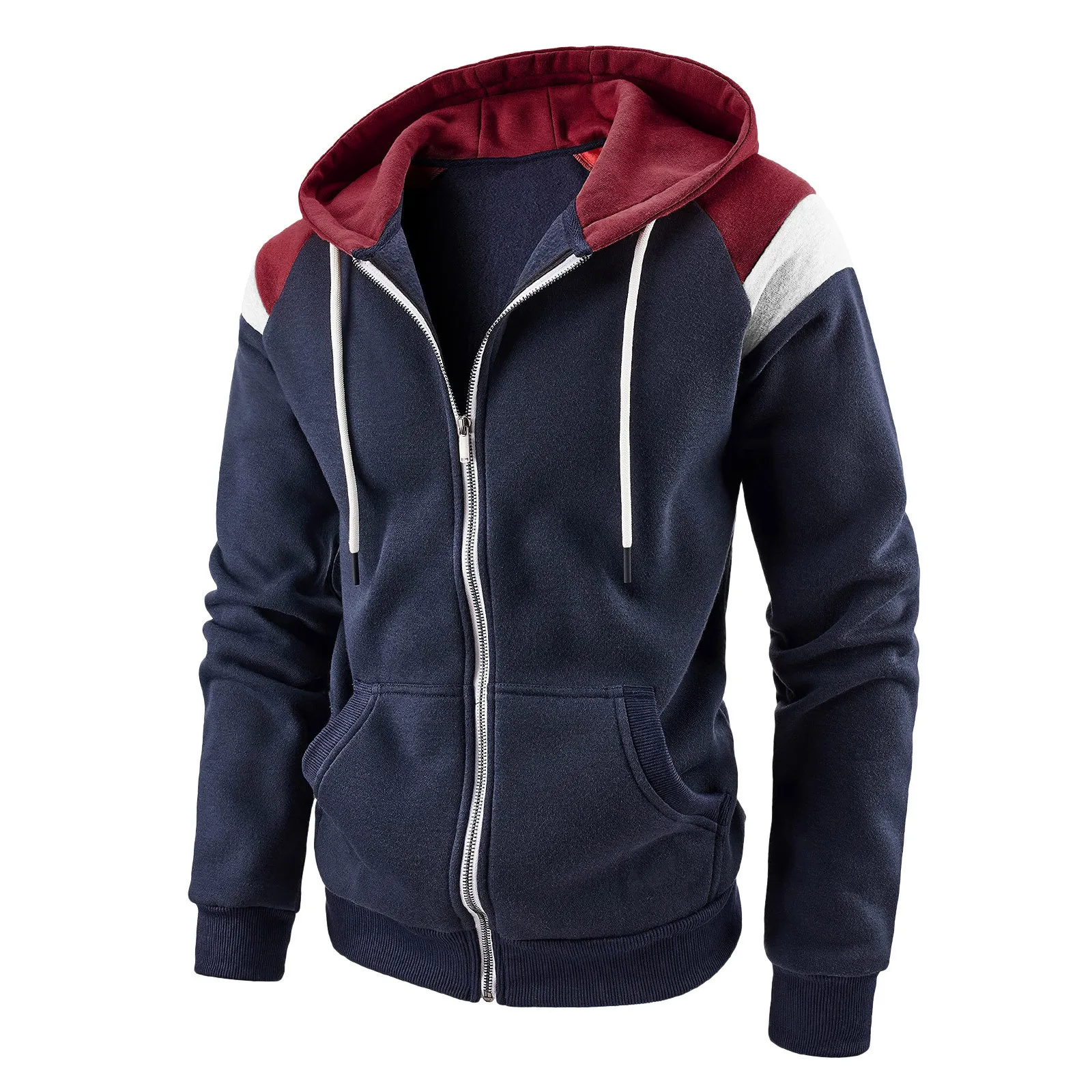 Autumn and Winter Men's Hooded Sweatshirt Zipper Cardigan Jacket Top Patchwork Fashion Korean Casual Street Hoodies