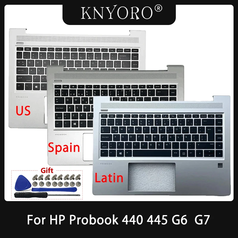 Tastiera latina spagnola nuova originale degli stati uniti per HP Probook 440 G6 445 G6 440 G7 445 G7 Cover superiore per poggiapolsi per Laptop con retroilluminazione