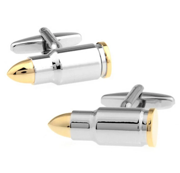 New Design Factory Price Retail Men\'s Cufflinks Copper Material Silver Colour Bullet Design Enamel Cuff Links