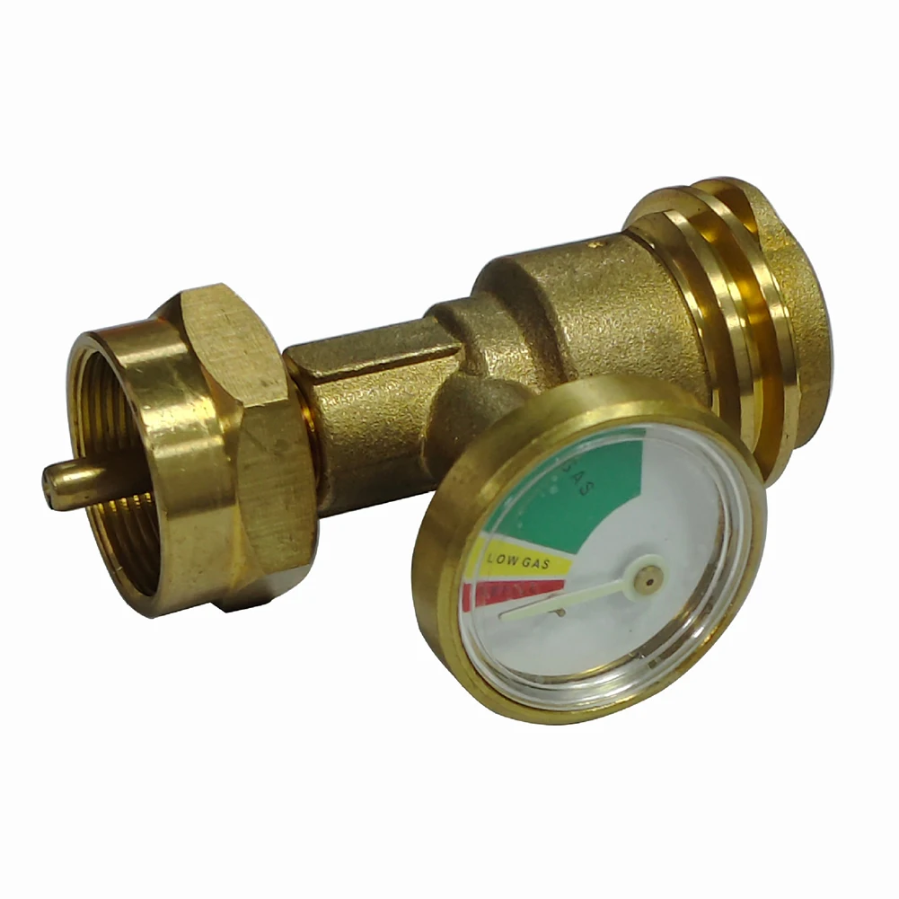 Gas connection adapter for European propane cylinders with pressure gauge compatible with standard ovens heaters and more