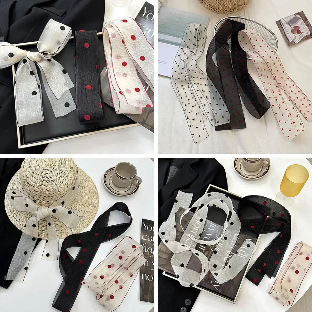 

French Polka Dot Lace Ribbon Scarf Spring Summer Fairy Silk Hair Bandana, Versatile Headband for Braids Hair Accessories G3N3