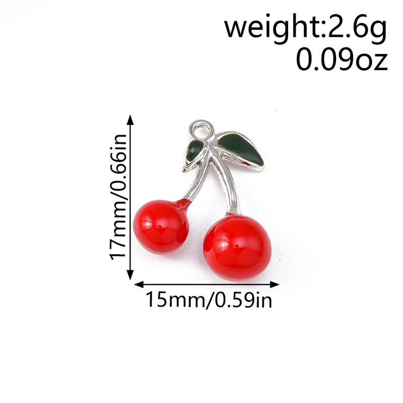 5 Stück 15x17mm Niedliche Emaille-Obst-Kirsch-Anhänger für Schmuckherstellung, Halsketten, Ohrringe, Armbänder, DIY-Handarbeiten, Geschenke – Detail 1