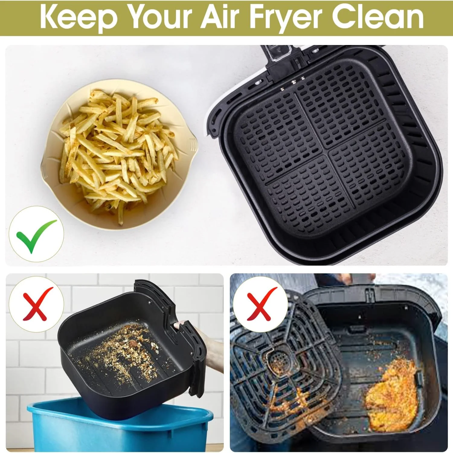 عبوة من بطانات السيليكون للمقلاة الهوائية - ملحقات قابلة لإعادة الاستخدام والطعام لمقلاة الهواء 3Qt-5Qt