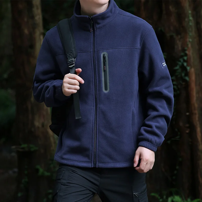 

Autumn Men Coat Stand Collar Long Sleeve Zipper Male Outerwear Vintage Solid Color Breathable Comfortable Man Jacket