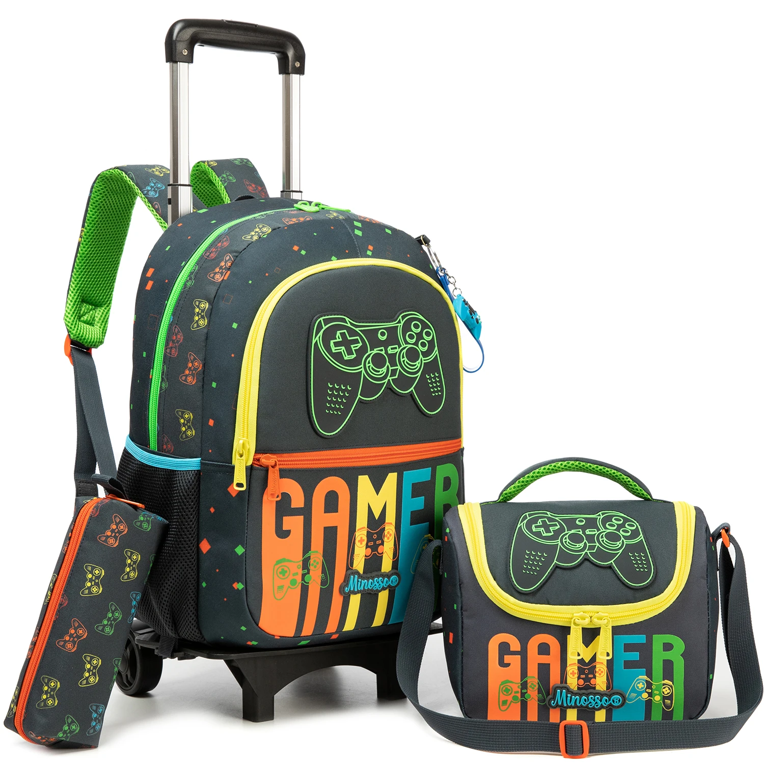 

Kids Roller Backpack for Boys 3 Pieces Children's Luggage Luggage Lunch Box with Wheels School Bag Wheeled Backpack
