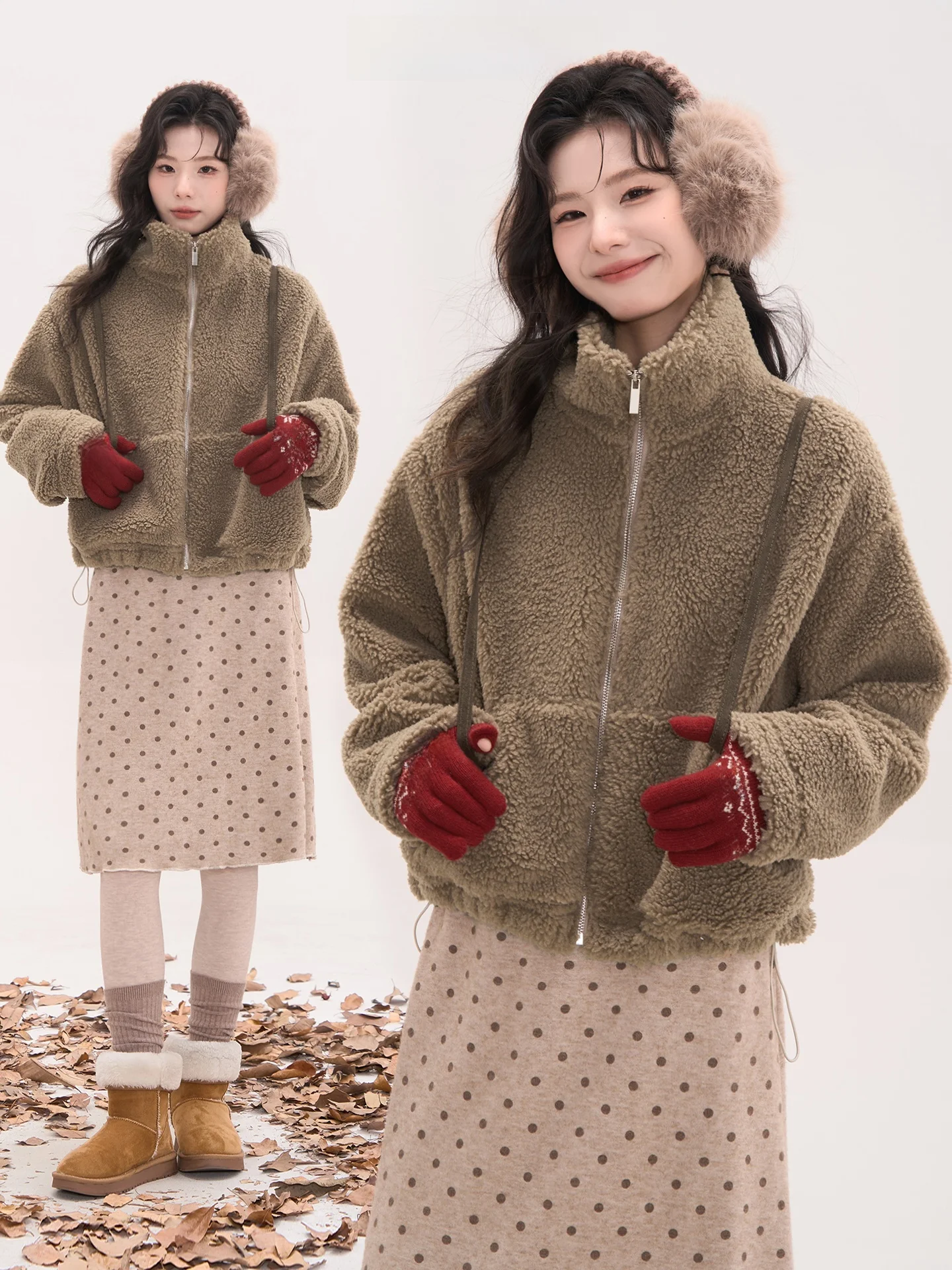 

Heme Sweet Hole Корейский Sle Lamb Fur Jaet Женский зимний большой топ на молнии с воротником-стойкой из полиэстера Thiened Long Sve