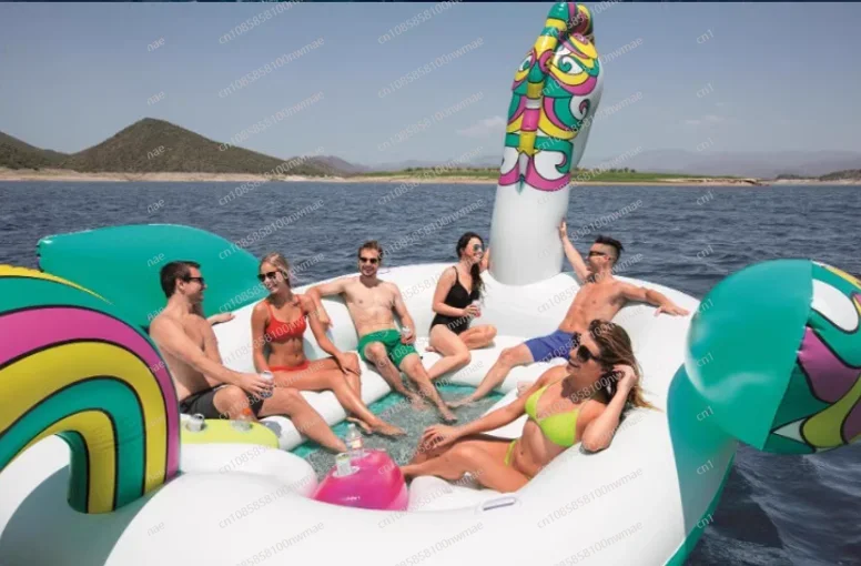 New custom huge unicorn party island 6 people floating in the water outdoor 500 * 420cm inflatable floating island for sale