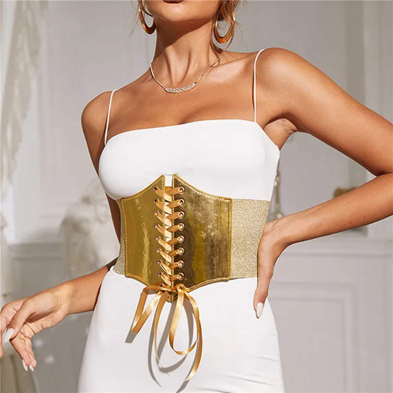 Cinturón de cintura suelto elástico dorado para mujer, vestido de decoración versátil, abrigo de traje occidental, banda de sellado de cintura ancha, prendas de vestir exteriores de verano