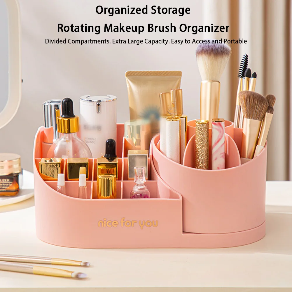 ABS 360° Rotating Makeup Organizer For Vanity Cosmetics Skin Care Organizer Makeup Brush Holder For Bedroom Bathroom