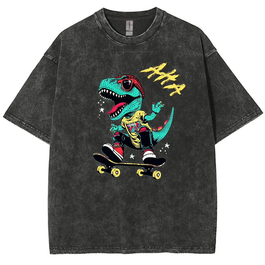 

Men's Washed T Shirt,Dinosaur Anime T-shirt, Guts Skull Knight Graphic Print TShirt, 100% Cotton Short Sleeve Unisex Streetwear