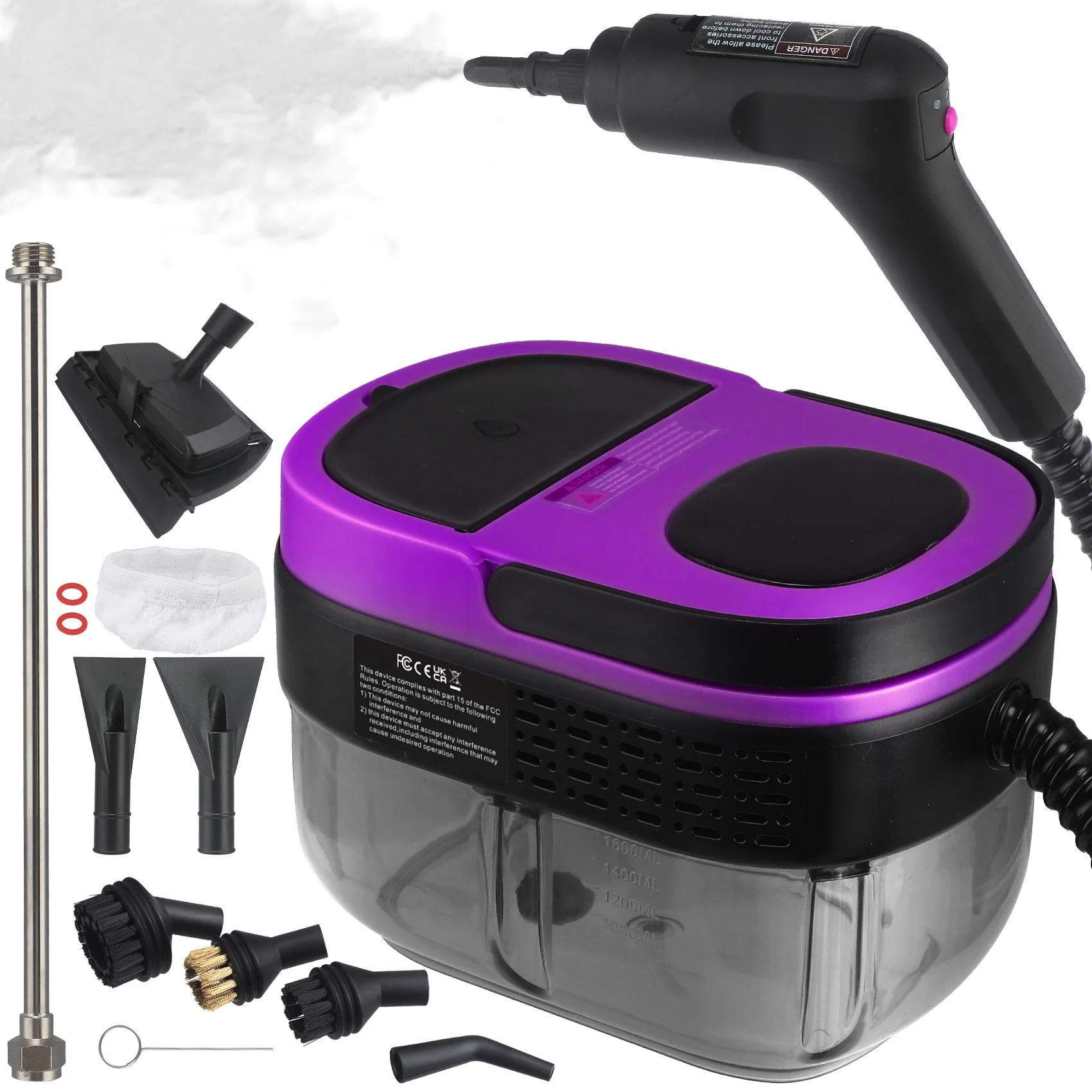 แบบพกพามือถืออุณหภูมิสูงทําความสะอาดในครัวเรือน 2500W เครื่องฉีดไอน้ําแรงดันสูงพร้อมถังเก็บน้ํา 1600ml