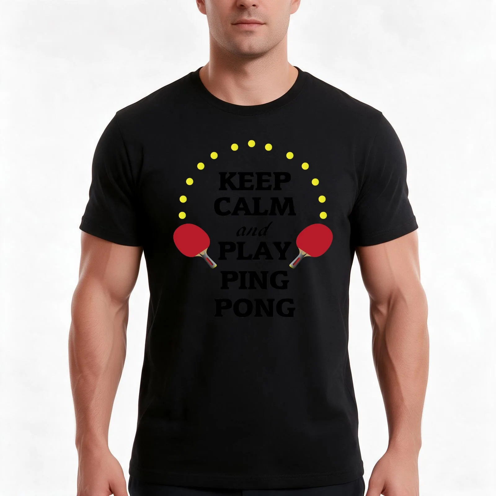 Keep Calm And Play Ping Pong T-Shirt, Summer Casual Cotton Tee, Oversized Streetwear Tops, Vintage Graphic Print, 100% Cotton