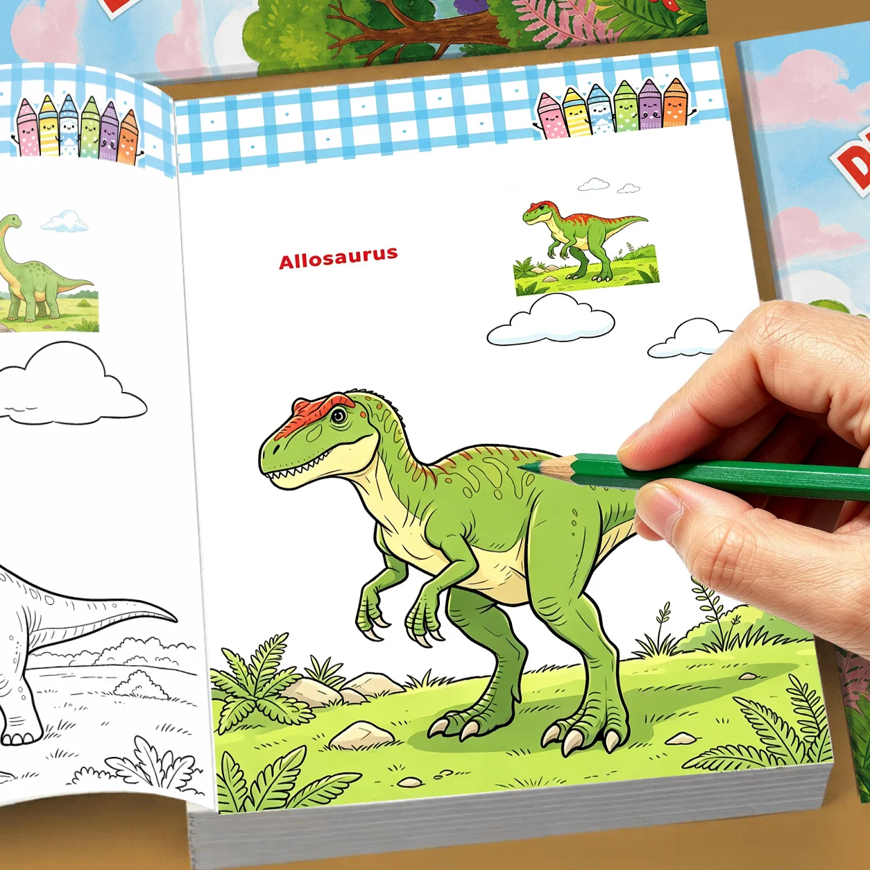 Dinosaur World Coloring Book for Kids, 32 Pages Dinosaur Pattern Drawing Workbook, Kids Dinosaur‑Themed Coloring & Drawing Book