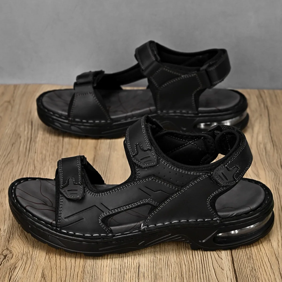 

First-Layer Cowhide Men's Sports Sandals, Open-Toe Outdoor Non-Slip Sandals, Casual Men's Shoes, Outdoor Fashion Beach Shoes