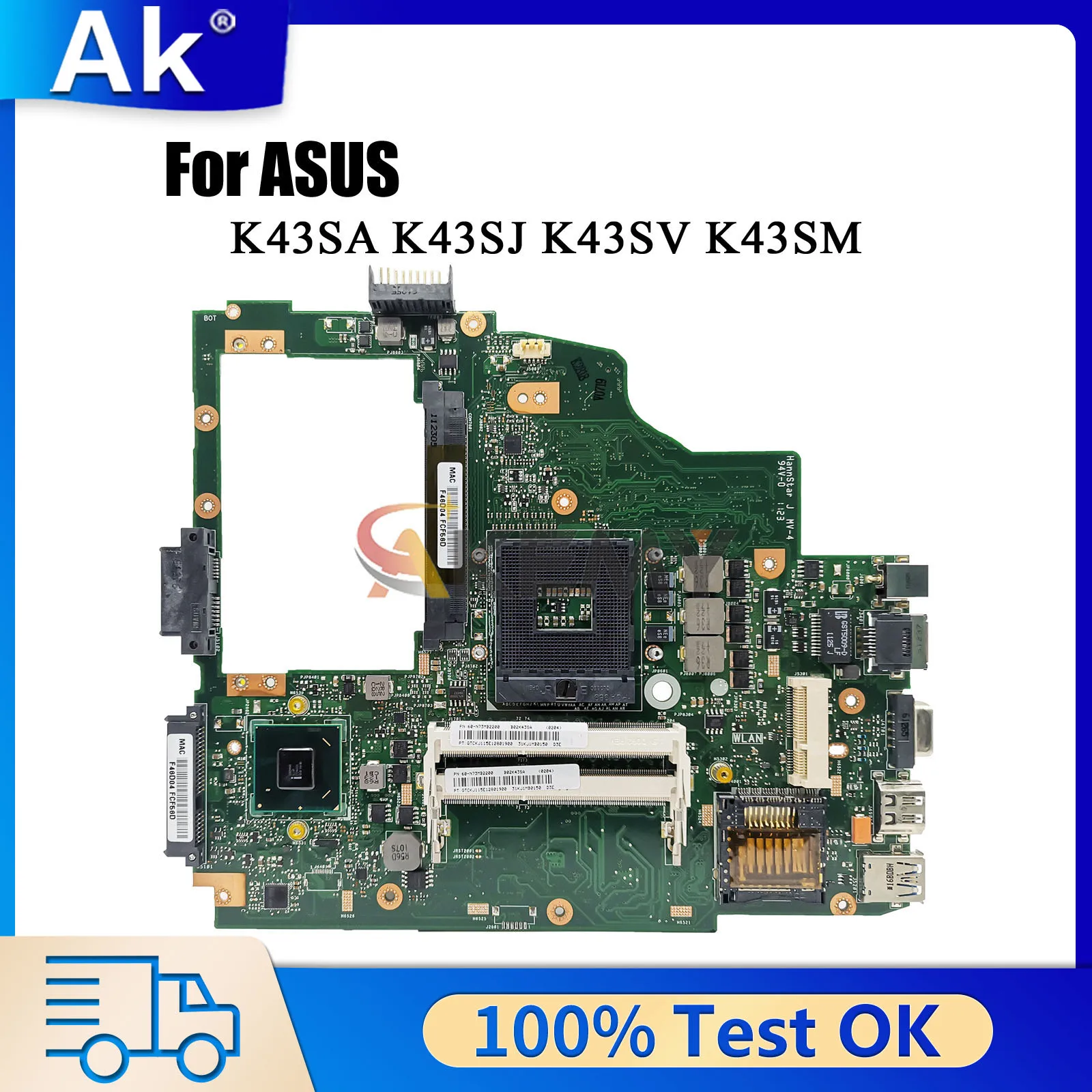 K43SA Laptop Motherboard For ASUS K43SV K43S A43S K43SD X43S K43SM K43SJ Notebook Mainboard in stock 100% tests OK fast shipping