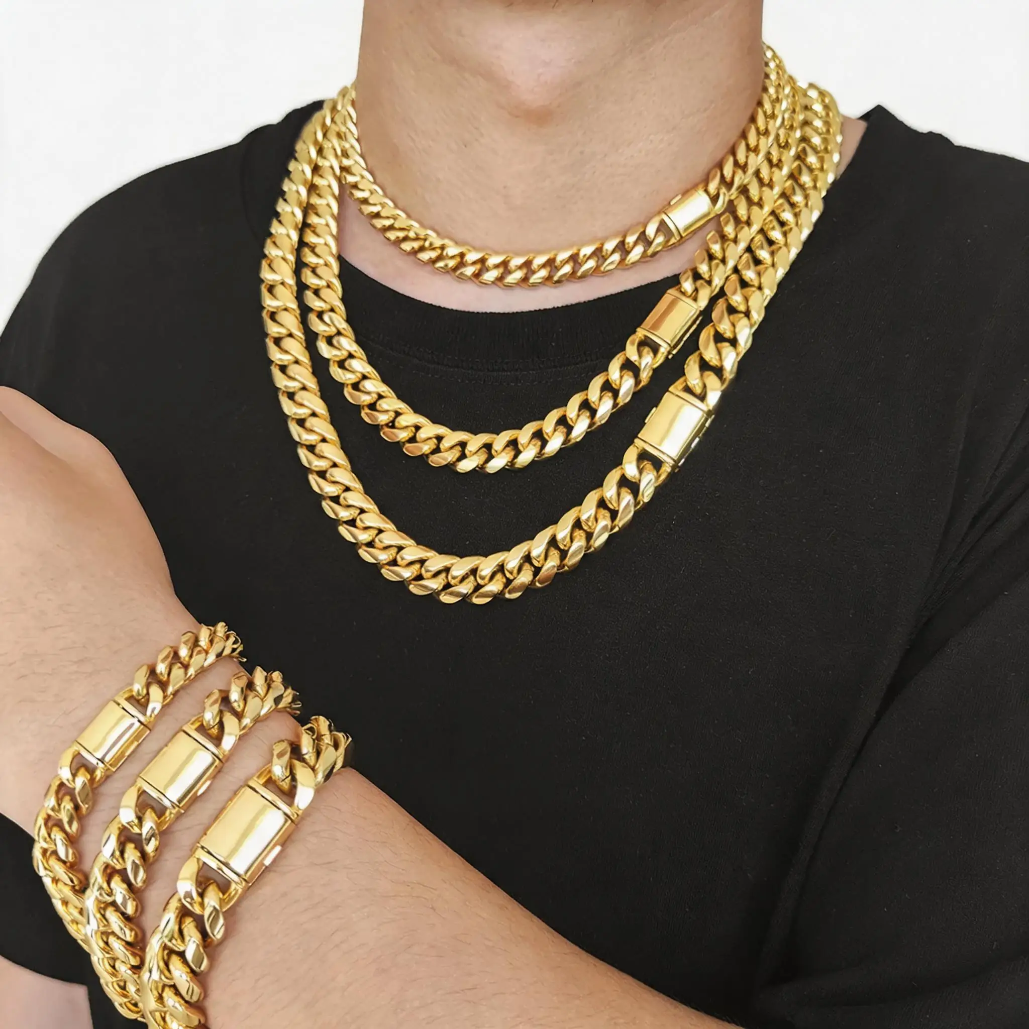 

8/10/12/14MM Hip Hop Miami Cuban Chain Necklace for Men, Stainless Steel Custom Logo Jewelry Drop Shipping