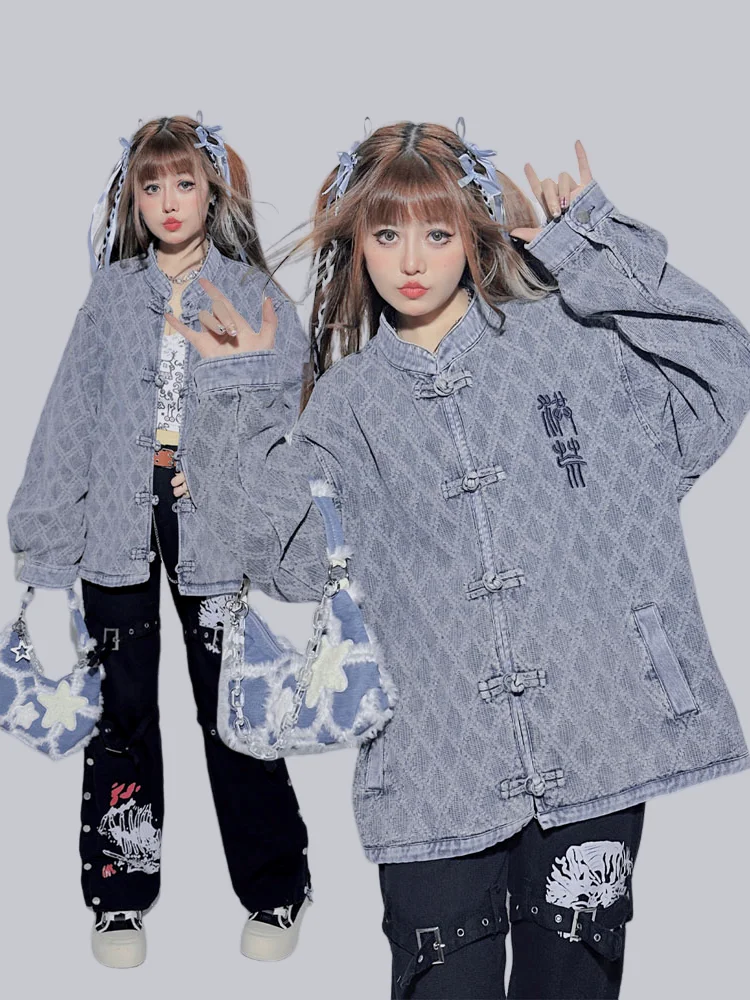 

Оверсайз джинсовая куртка в американском стиле, свободного кроя, ретро, для женщин, уличный стиль, осень 2024, повседневное пальто с длинными рукавами