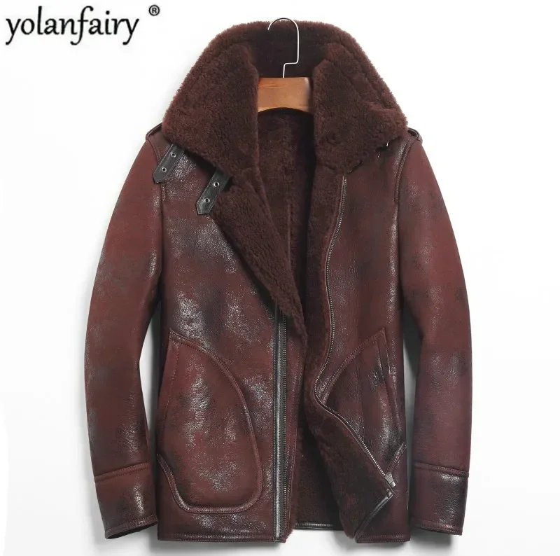 

Genuine Leather Jacket Men's Winter Jacket Sheepskin Coat for Men Natural Lamb Fur Bomber Jackets Plus Size Veste 156-1 MY1916